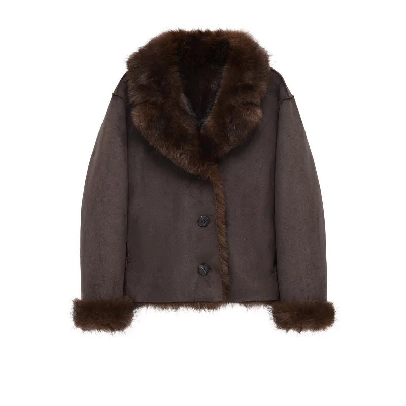 Veste vintage revers fausse fourrure