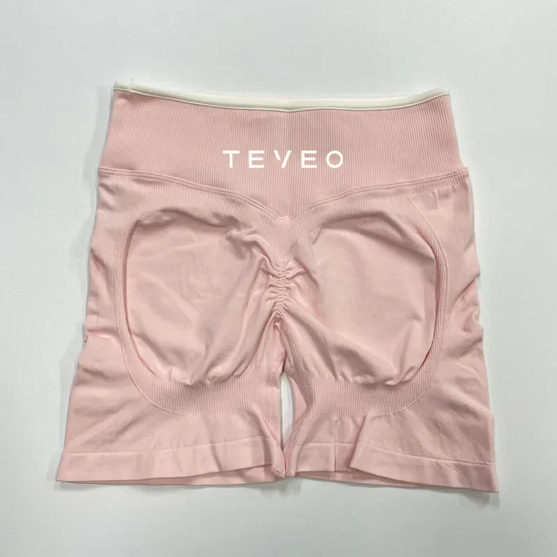 TEVEO – Short de Yoga pour femmes, pantalon de sport élastique, Fitness, cyclisme, sculpté, froissé, Leggings courts de Yoga