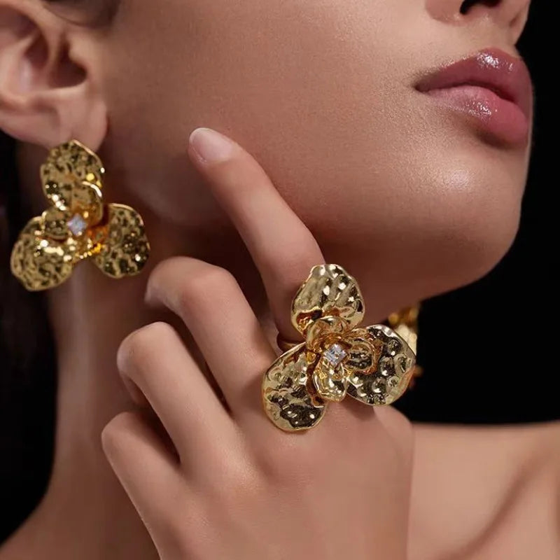 Boucles d'oreilles à fleurs en alliage de cuivre
