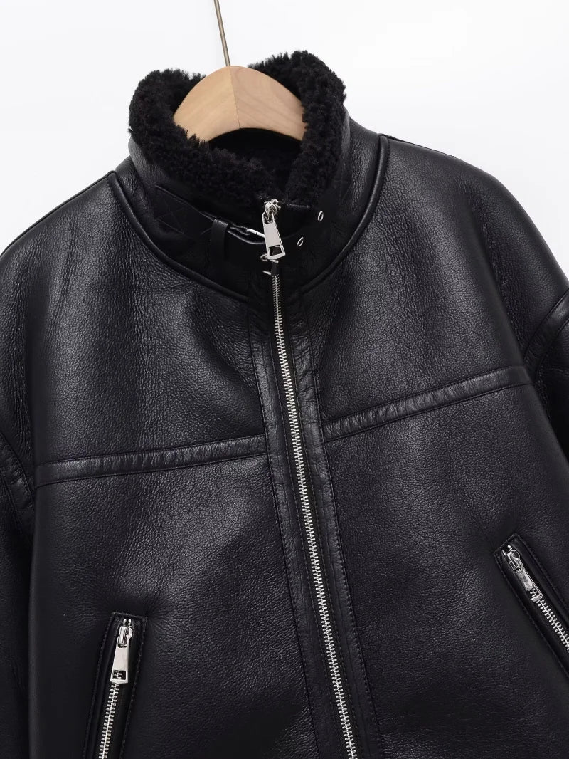 Veste polaire col haut moto fourrure