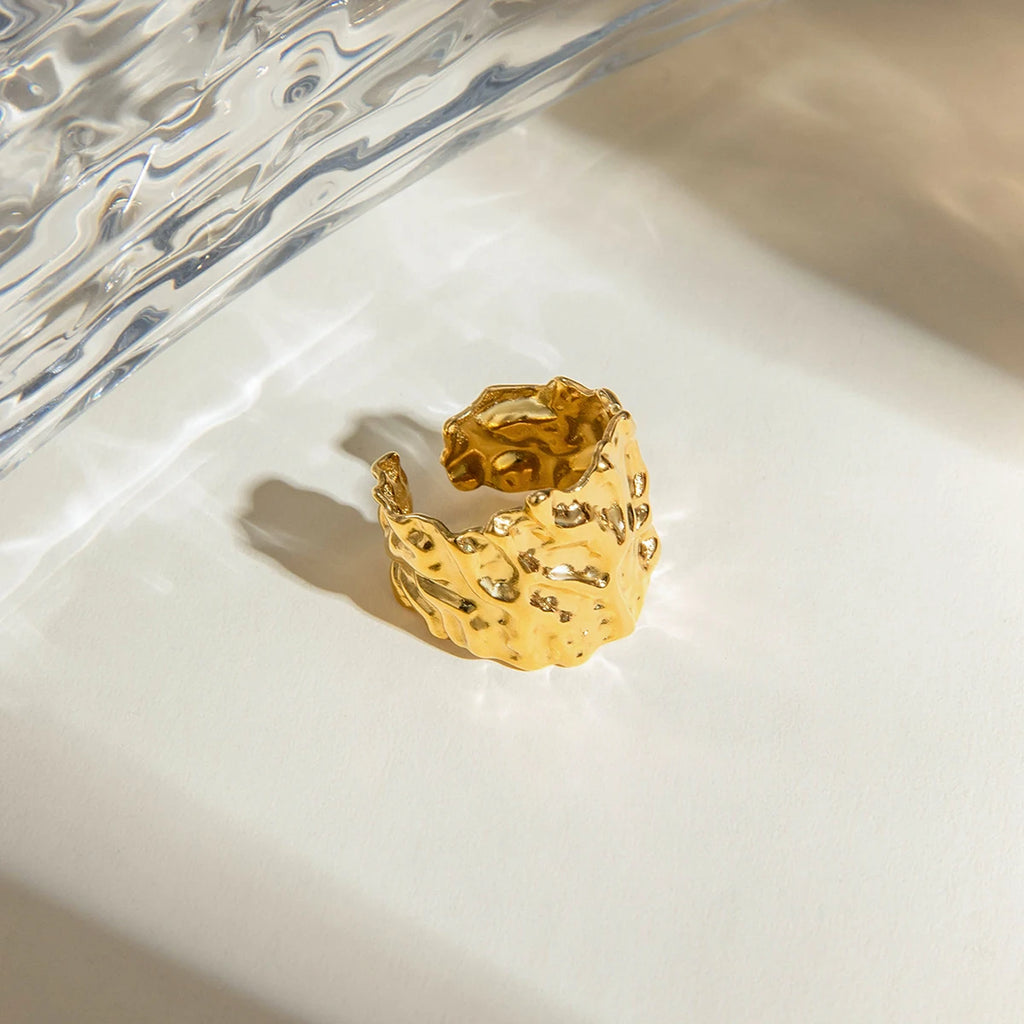 Bague grain de marteau acier inoxydable plaqué 18 carats