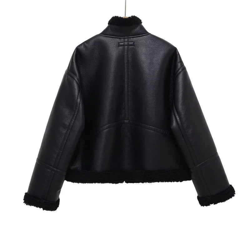 Veste polaire col haut moto fourrure