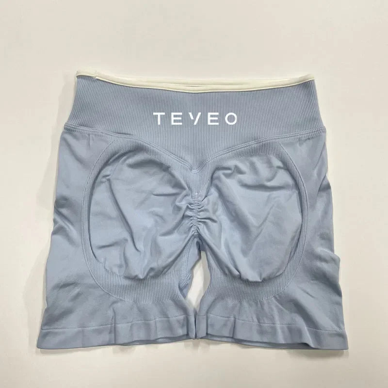 TEVEO – Short de Yoga pour femmes, pantalon de sport élastique, Fitness, cyclisme, sculpté, froissé, Leggings courts de Yoga