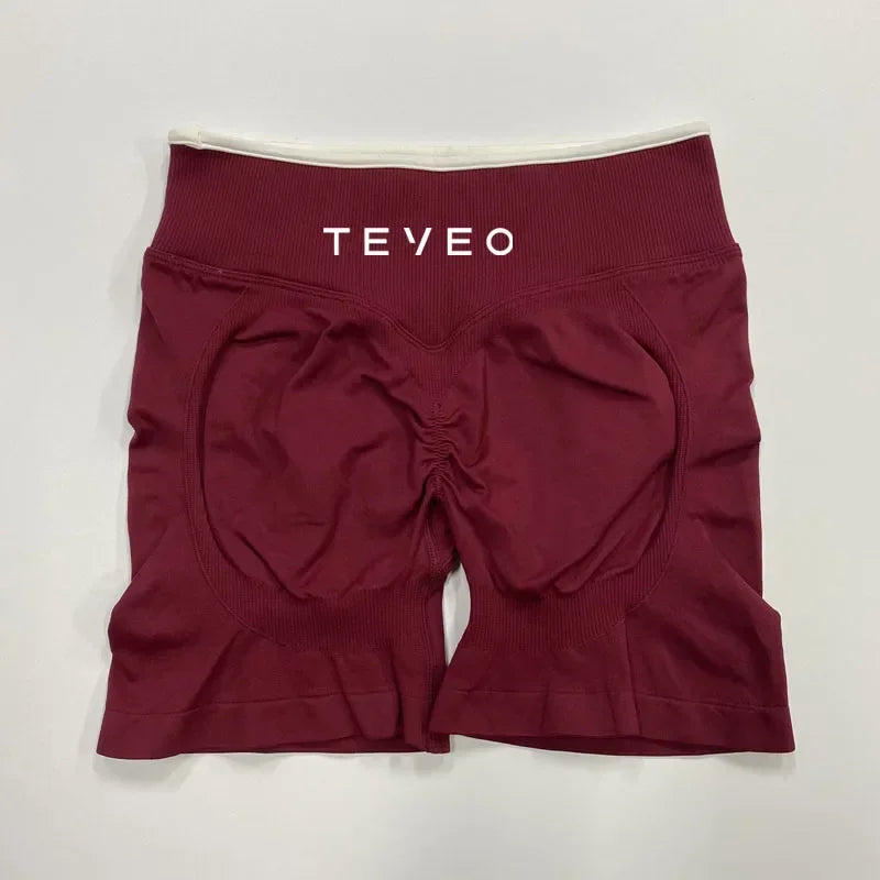 TEVEO – Short de Yoga pour femmes, pantalon de sport élastique, Fitness, cyclisme, sculpté, froissé, Leggings courts de Yoga