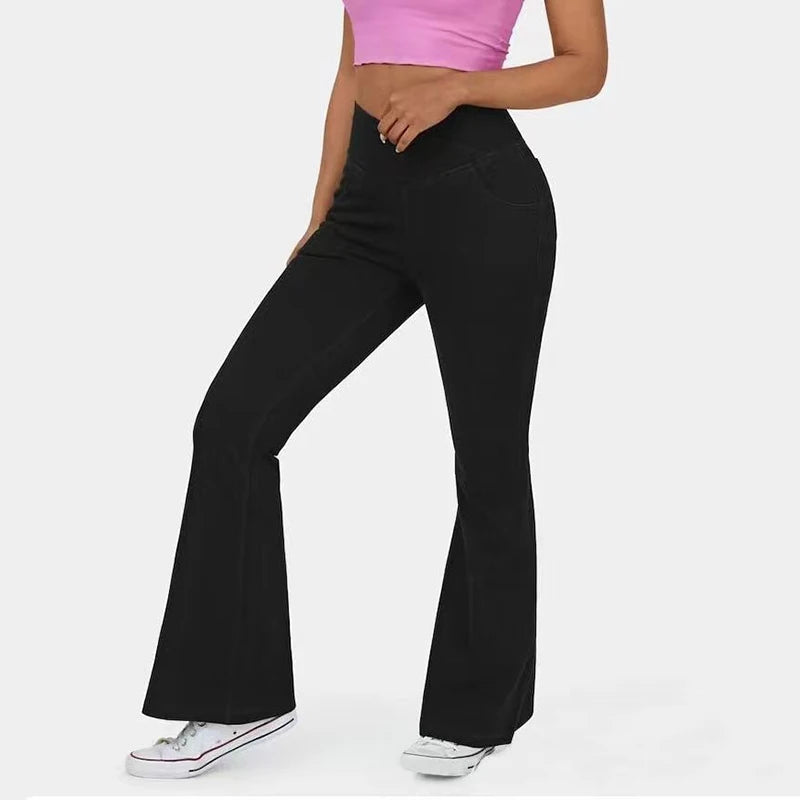 Jeans taille haute évasés élastiques en denim décontractés