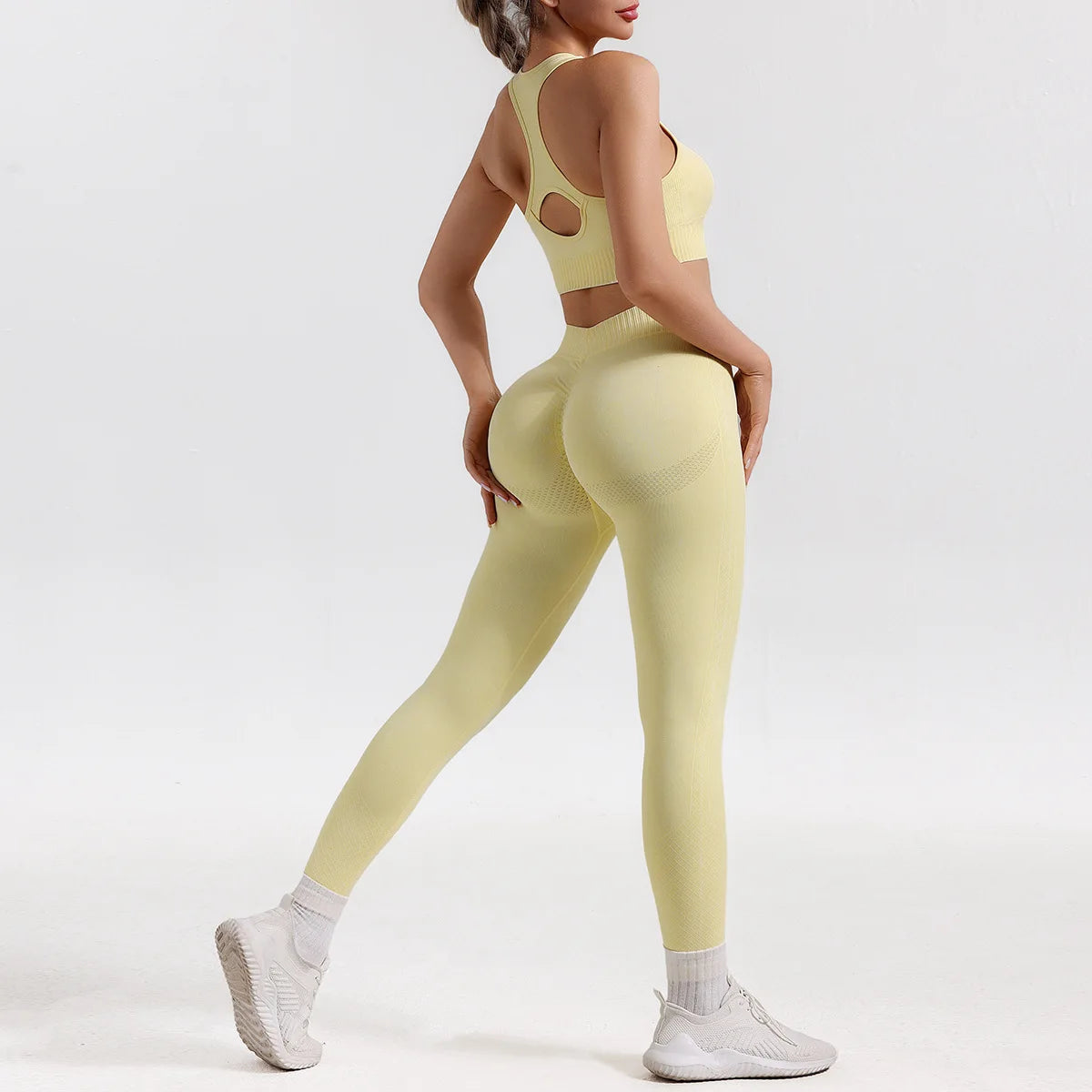 Ensemble sans couture pour femmes vêtements de sport haut de sport Leggings ensemble de sport entraînement V dos Teveo Fitness costume femme