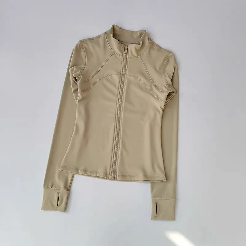 veste pour femmes, haut de gamme, col montant, manches longues, veste de sport, course à pied, entraînement, haut de Fitness, coupe-vent