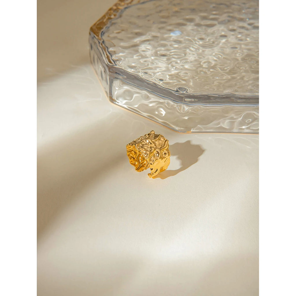 Bague grain de marteau acier inoxydable plaqué 18 carats