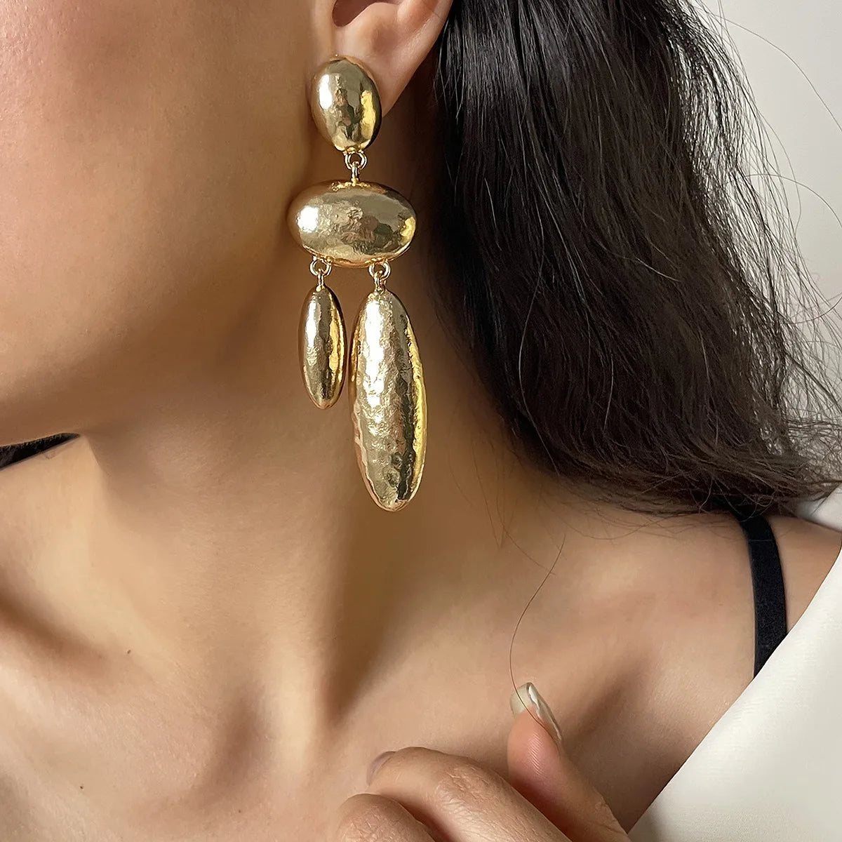 Boucles d'oreilles goutte d'eau en métal épais