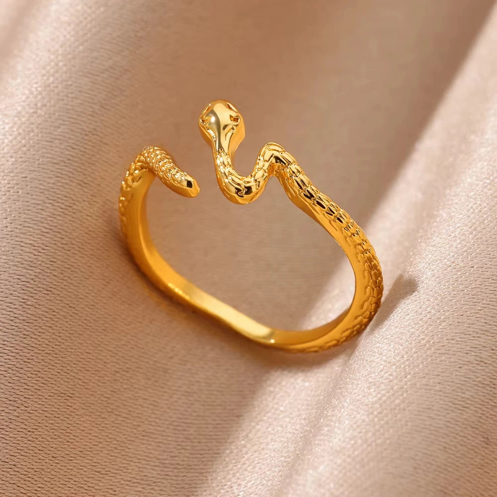 Bagues serpent en acier inoxydable plaqué or