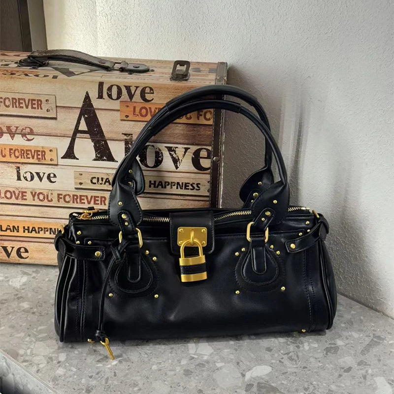 Sac fourre-tout de créateur à boucle de verrouillage vintage