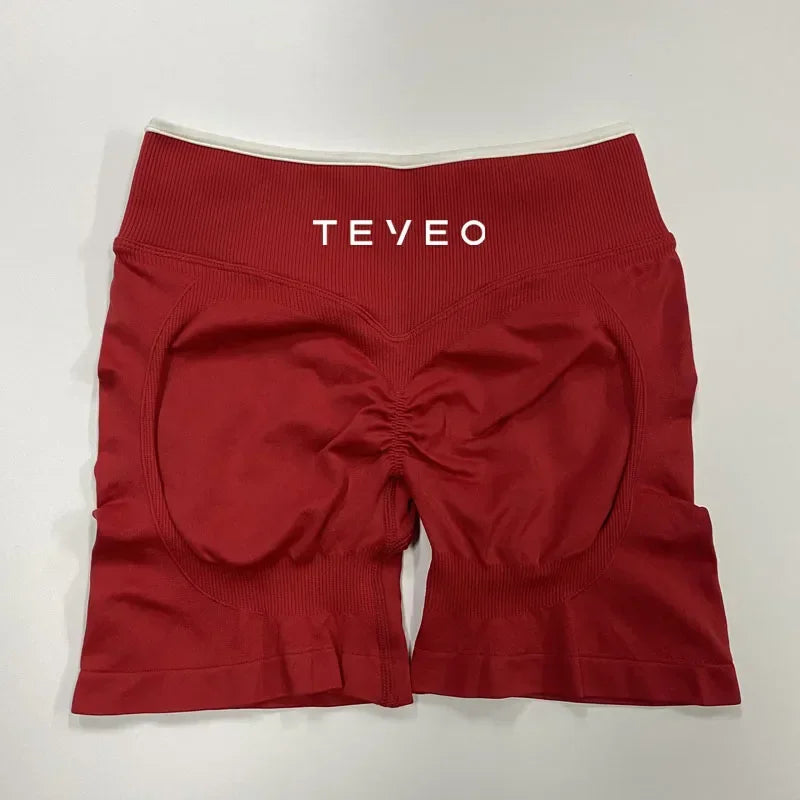 TEVEO – Short de Yoga pour femmes, pantalon de sport élastique, Fitness, cyclisme, sculpté, froissé, Leggings courts de Yoga