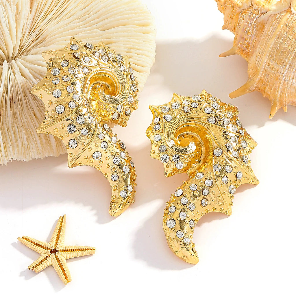 Boucles d'oreilles en forme de coquille de conque plaqué or