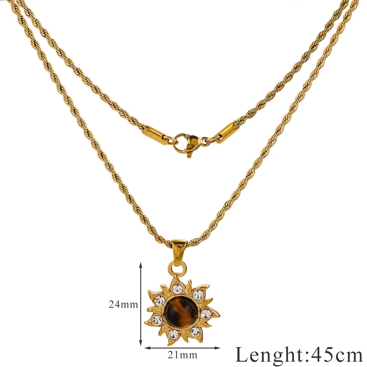 Collier pendentif œil du tigre 45cm en acier inoxydable