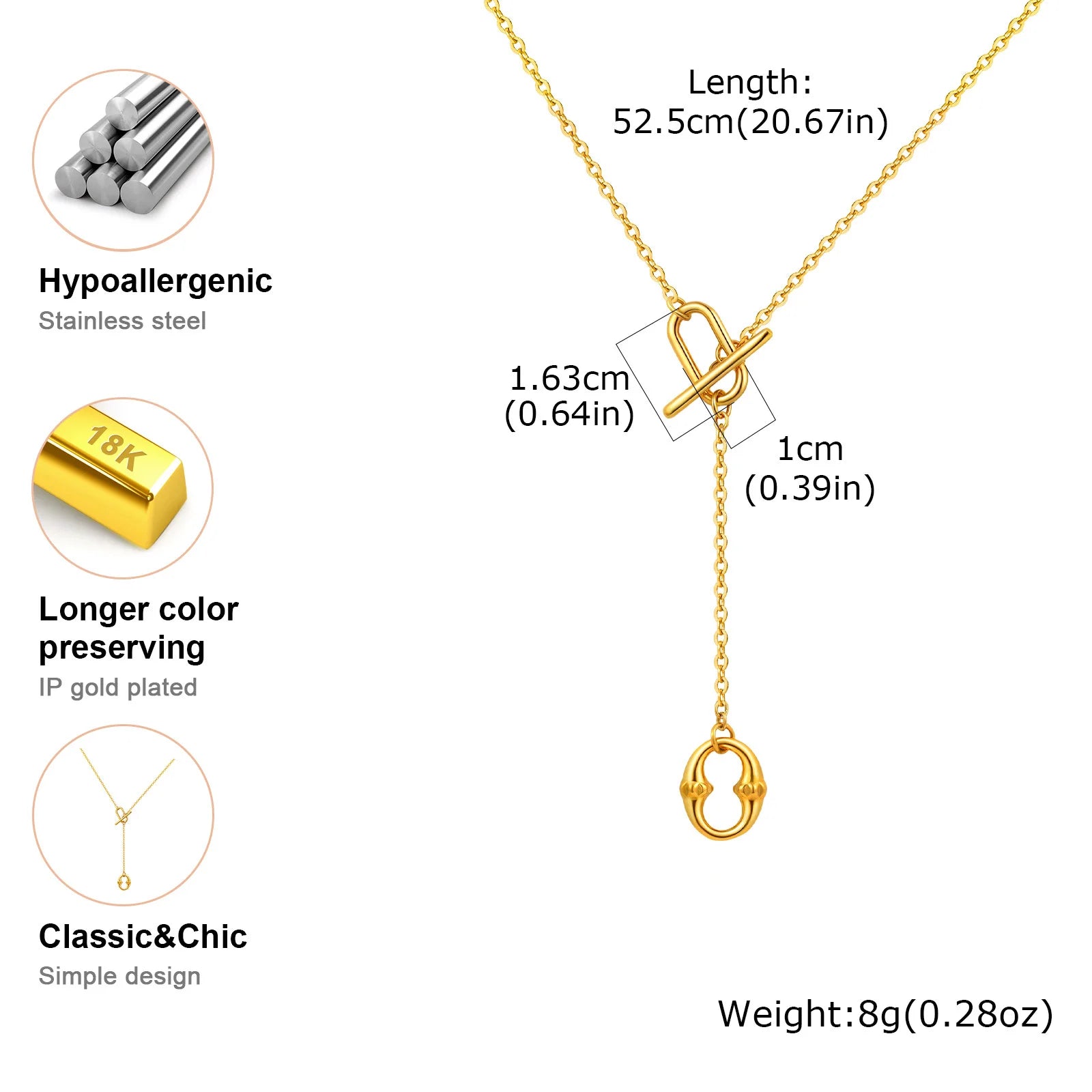 Collier ras du cou en acier inoxydable plaqué or 18 carats