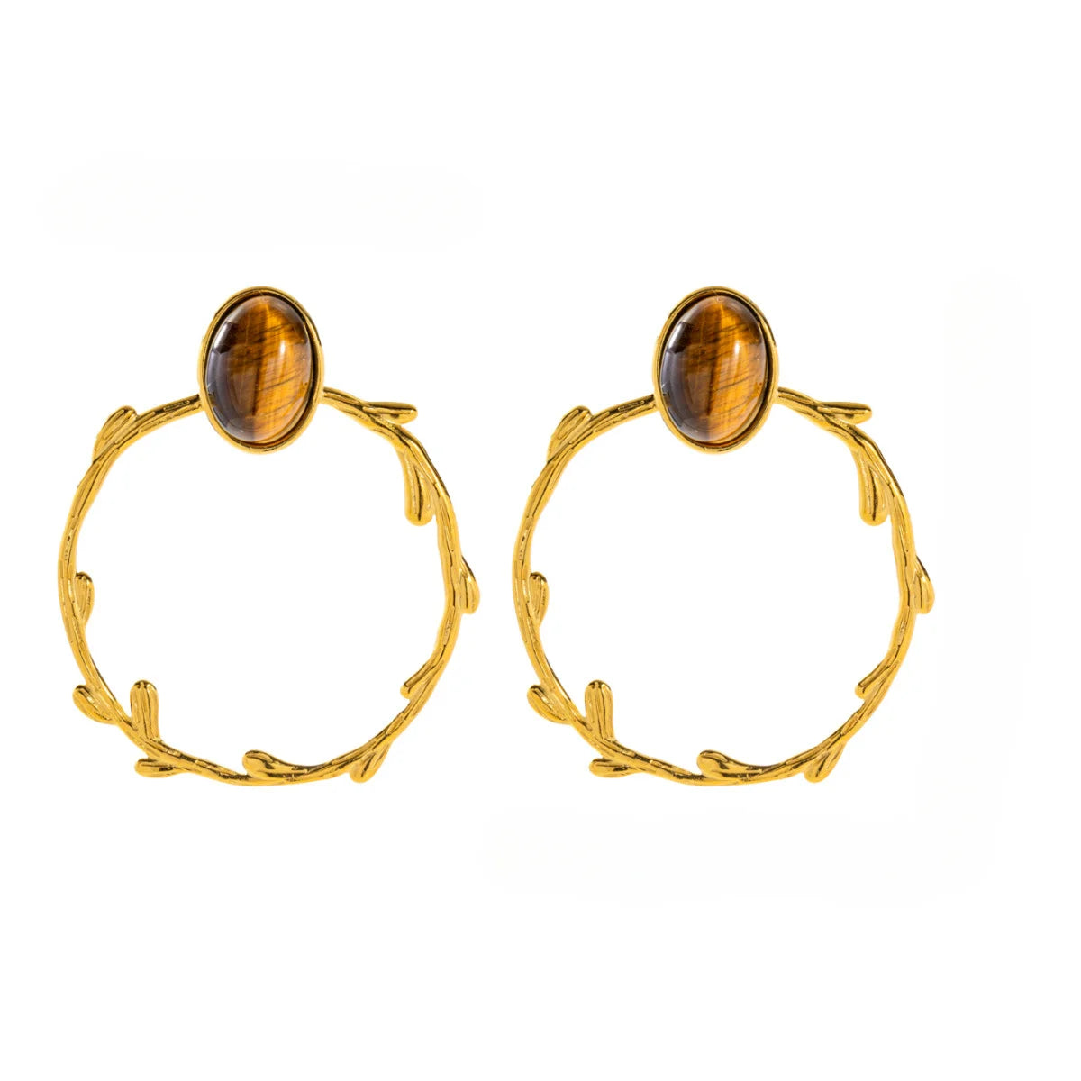 Boucles d'oreilles pierres œil du tigre en acier inoxydable