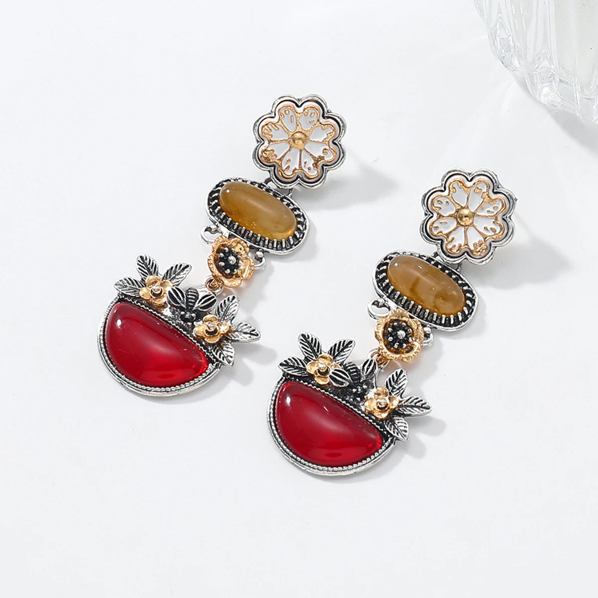 Boucles d'oreilles Vintage marguerite fleur résine