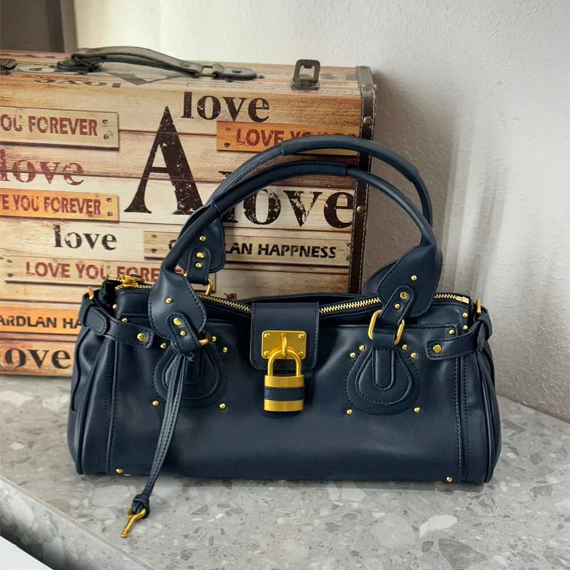 Sac fourre-tout de créateur à boucle de verrouillage vintage