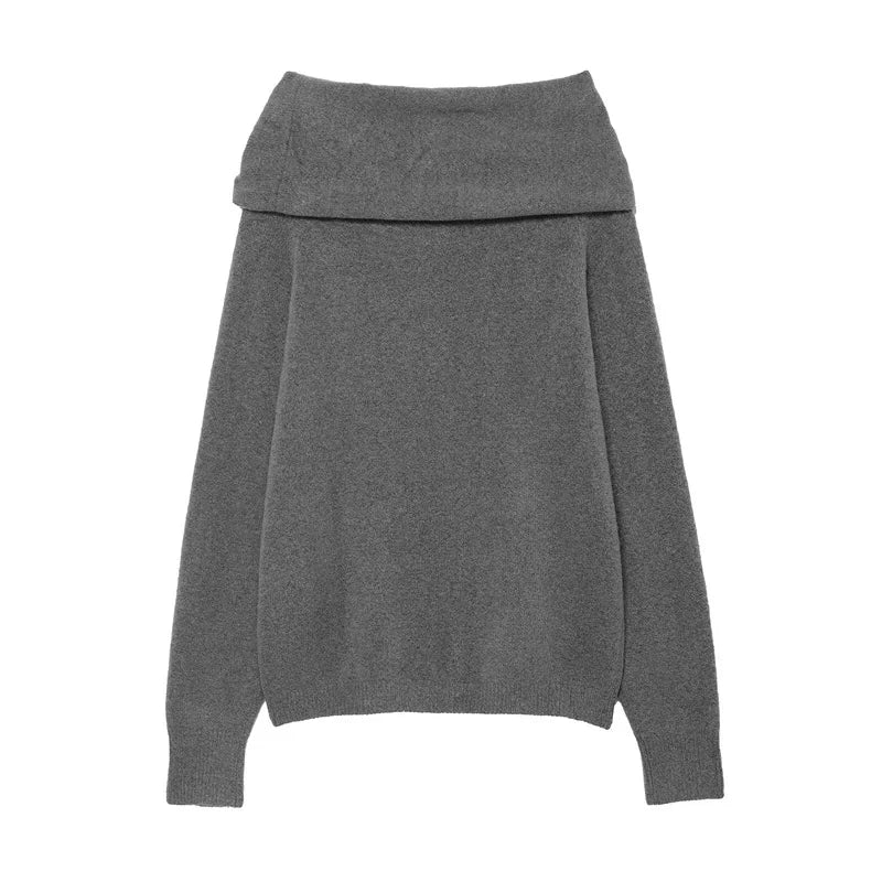 Pull en tricot gris à manches longues épaules dénudées