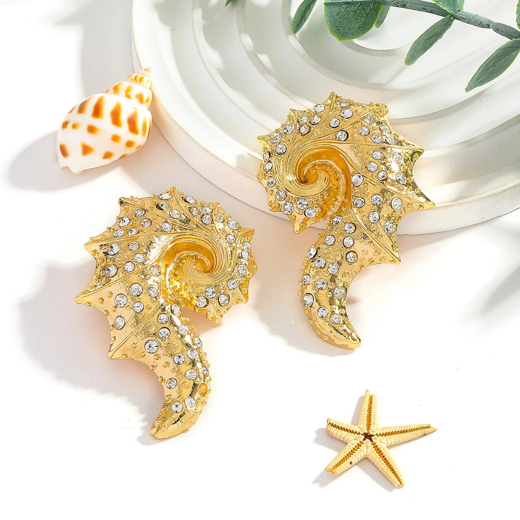 Boucles d'oreilles en forme de coquille de conque plaqué or