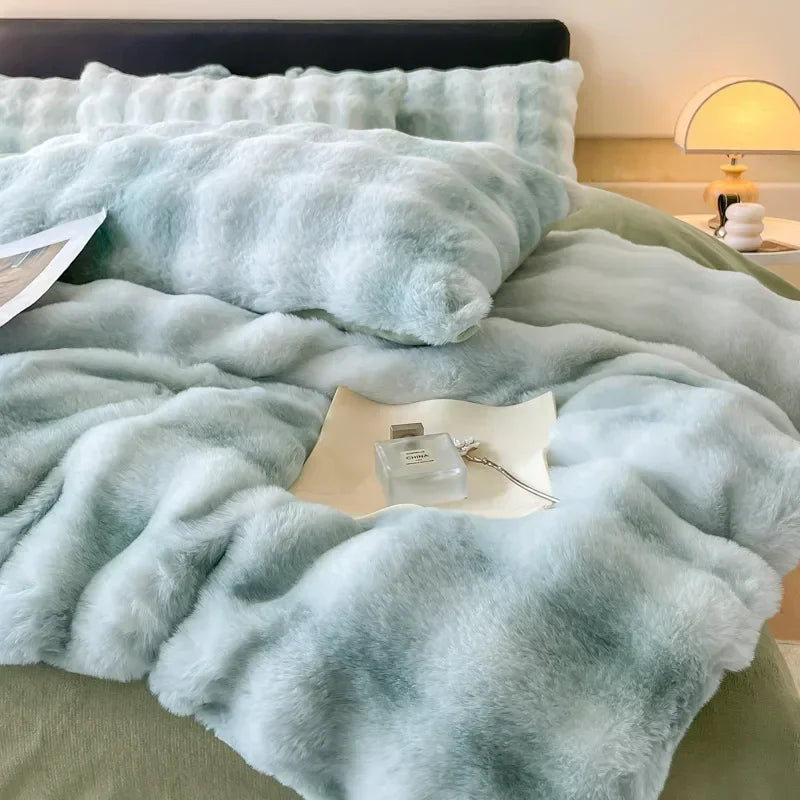 Parure de lit en fausse fourrure de lapin