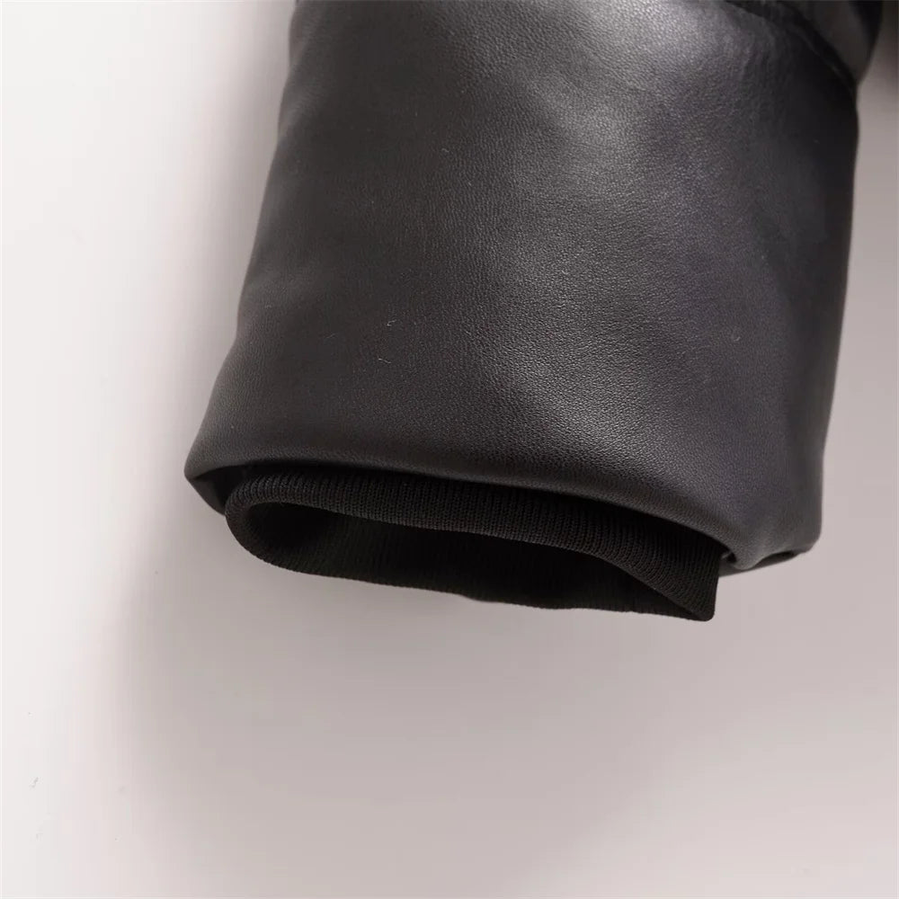 Doudoune en simili cuir à capuche