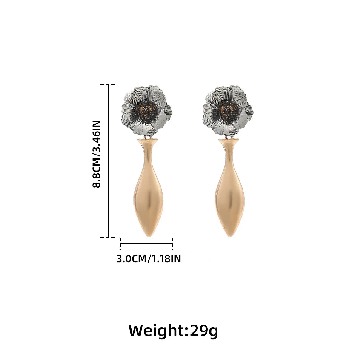 Boucles d'oreilles pendantes en métal à fleurs irrégulières
