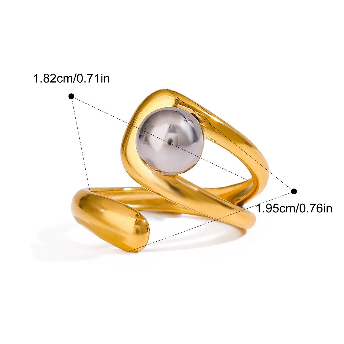 Bague creuse géométrique en acier inoxydable plaqué 18 carats