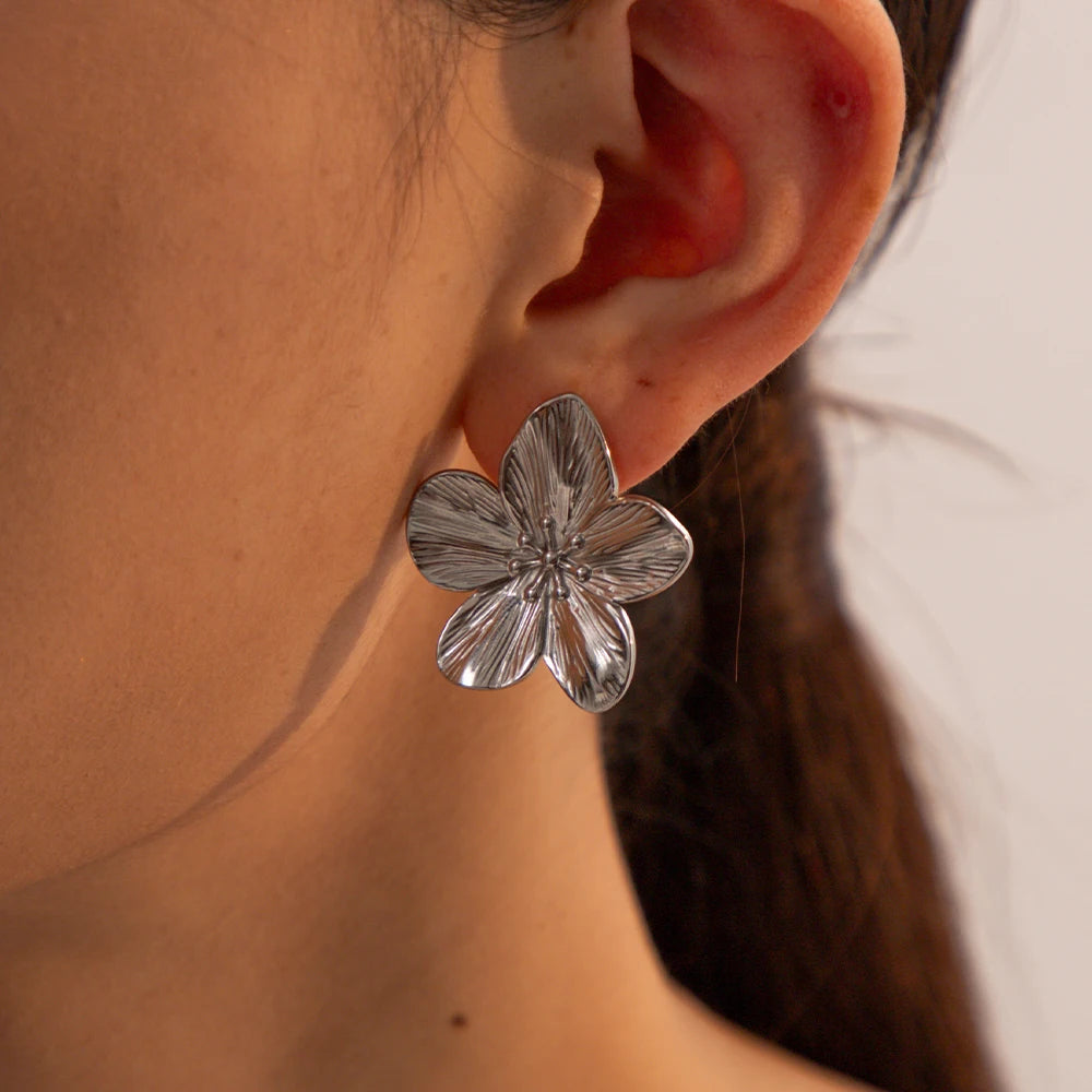 Boucles d'Oreilles Fleurs en Acier Inoxydable Plaqué Or 18K