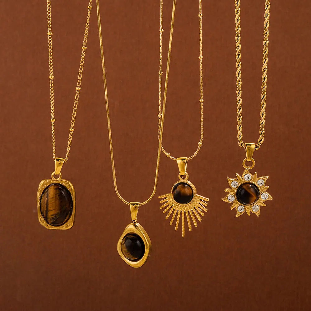 Collier pendentif œil du tigre 45cm en acier inoxydable