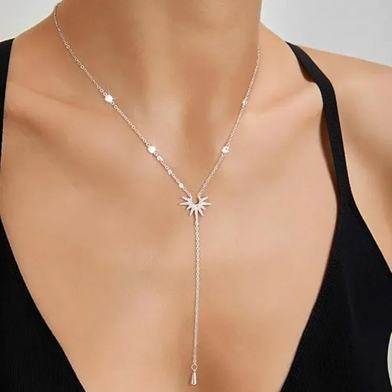 Collier pendentif en forme de Y en acier inoxydable