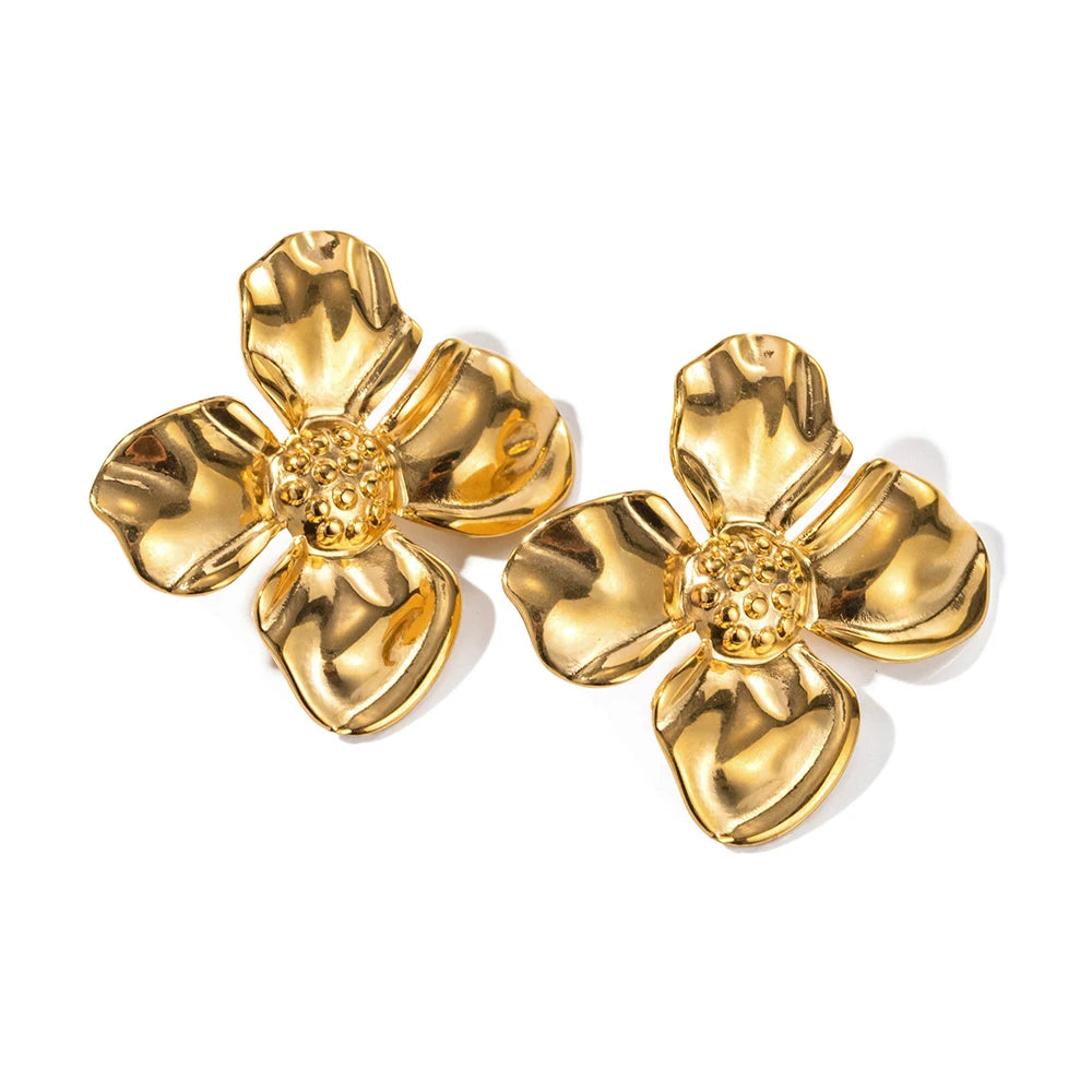 Boucles d'Oreilles Fleurs en Acier Inoxydable Plaqué Or 18K