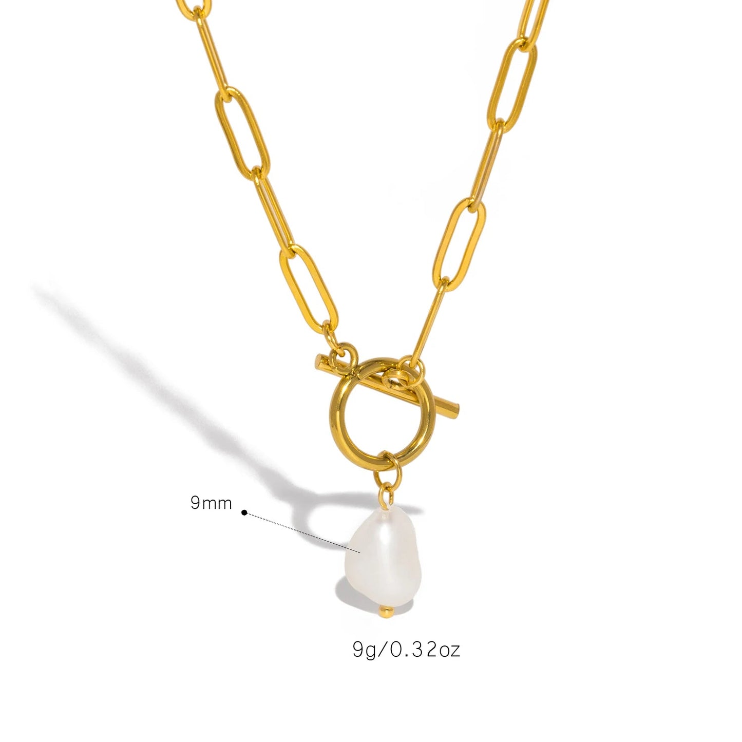 Collier élégant avec pendentif en perles naturelles en acier inoxydable