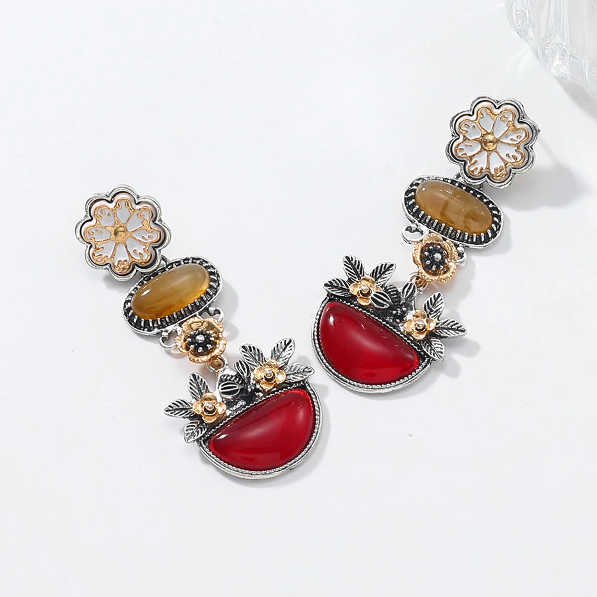 Boucles d'oreilles Vintage marguerite fleur résine