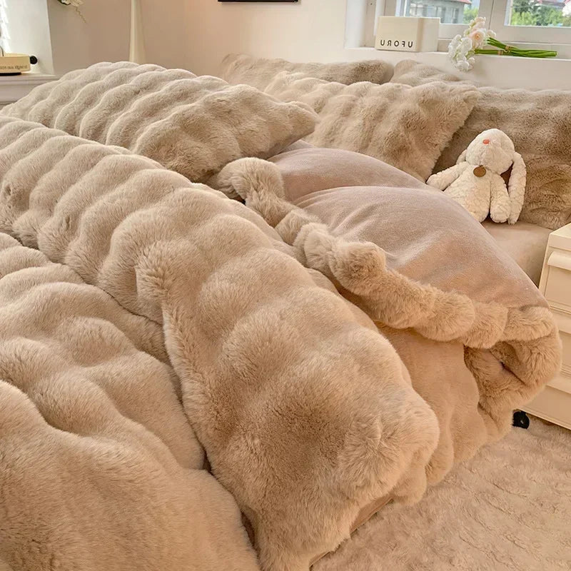 Parure de lit en fausse fourrure de lapin