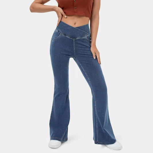 Jeans taille haute évasés élastiques en denim décontractés