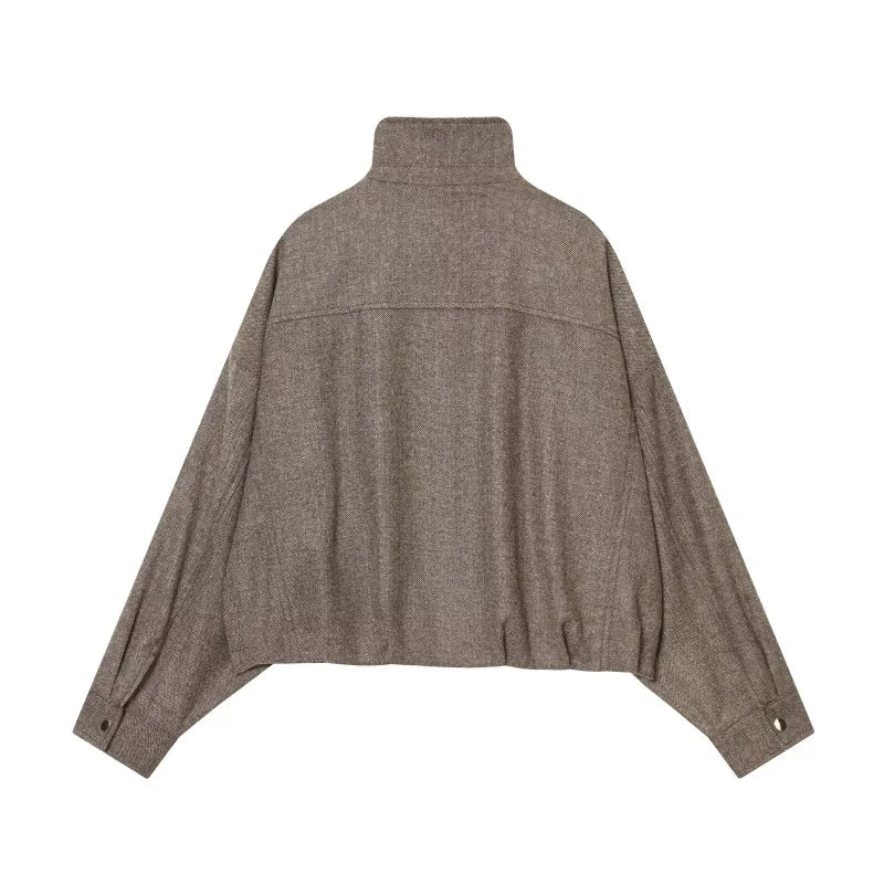 Veste col vertical à chevrons à clapet grande poche ample bombardier