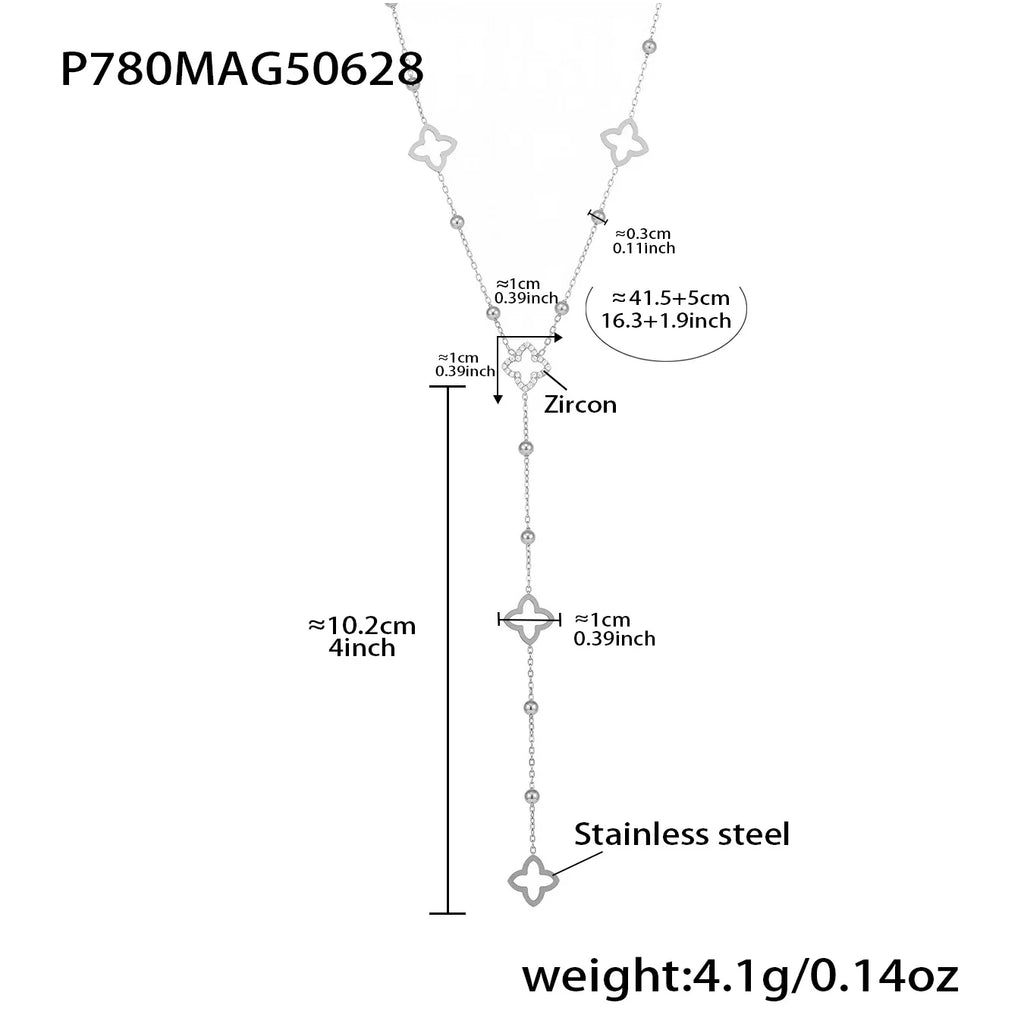 Collier trèfle porte-bonheur, longue chaîne en acier inoxydable