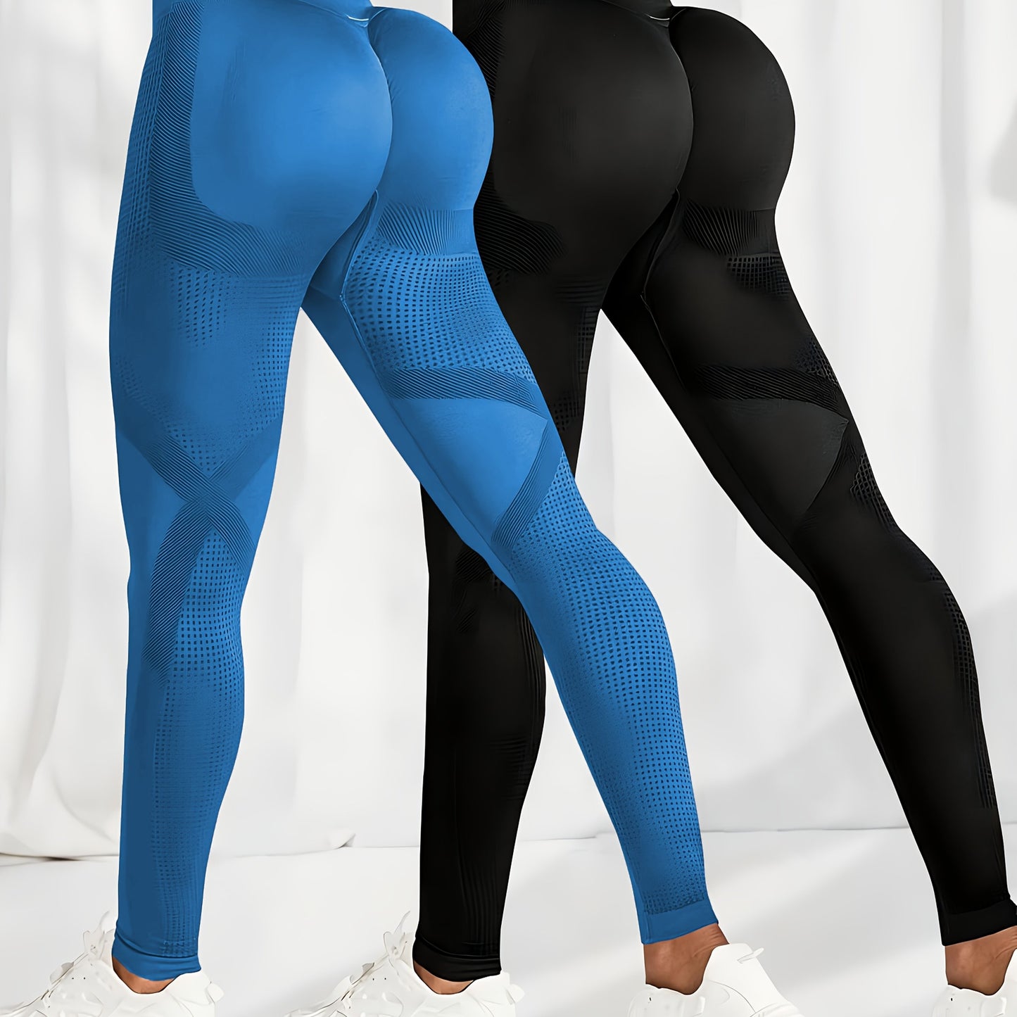 2 leggings femme sans couture taille haute - Effet fessier remonté, pantalon extensible pour fitness et entraînement