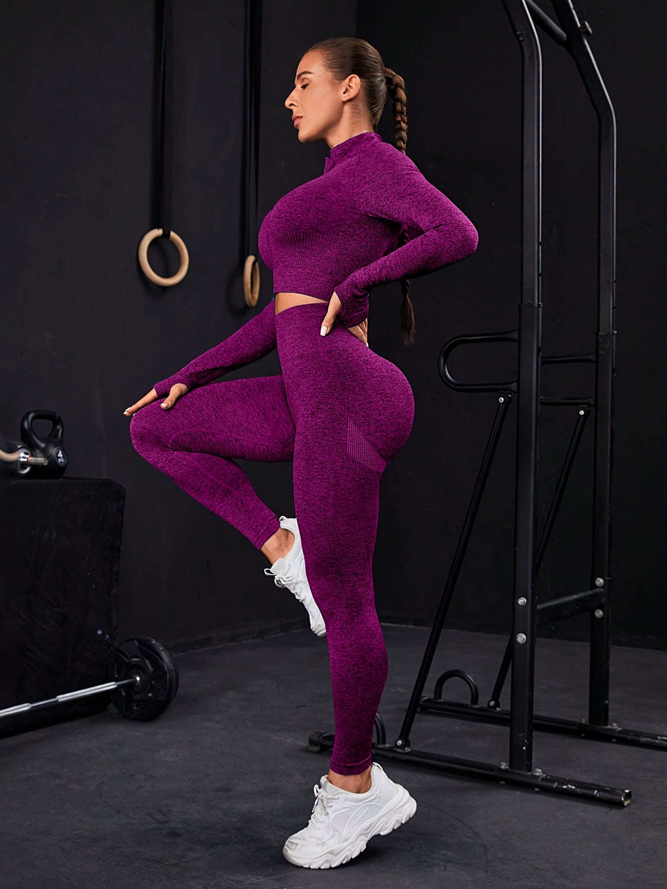 Ensemble de sport zippé sans couture avec trou pour le pouce et ourlet cousu