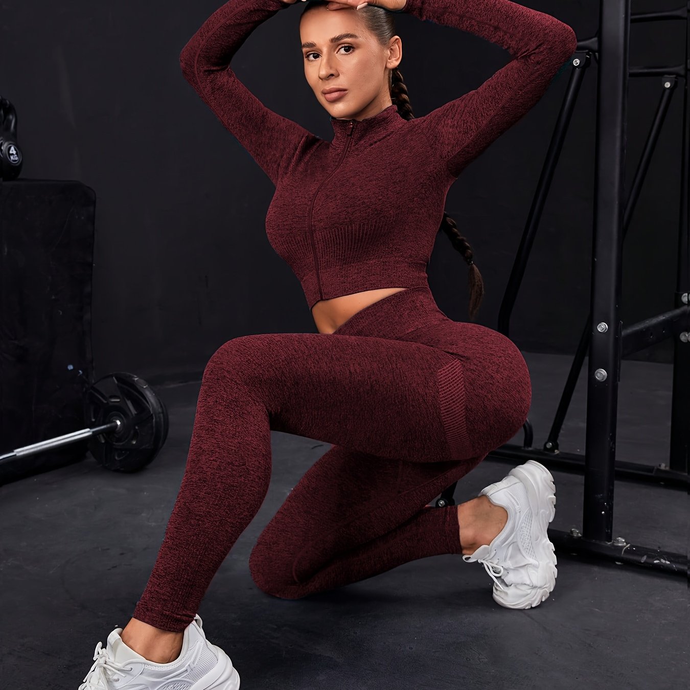 Ensemble de sport zippé sans couture avec trou pour le pouce et ourlet cousu