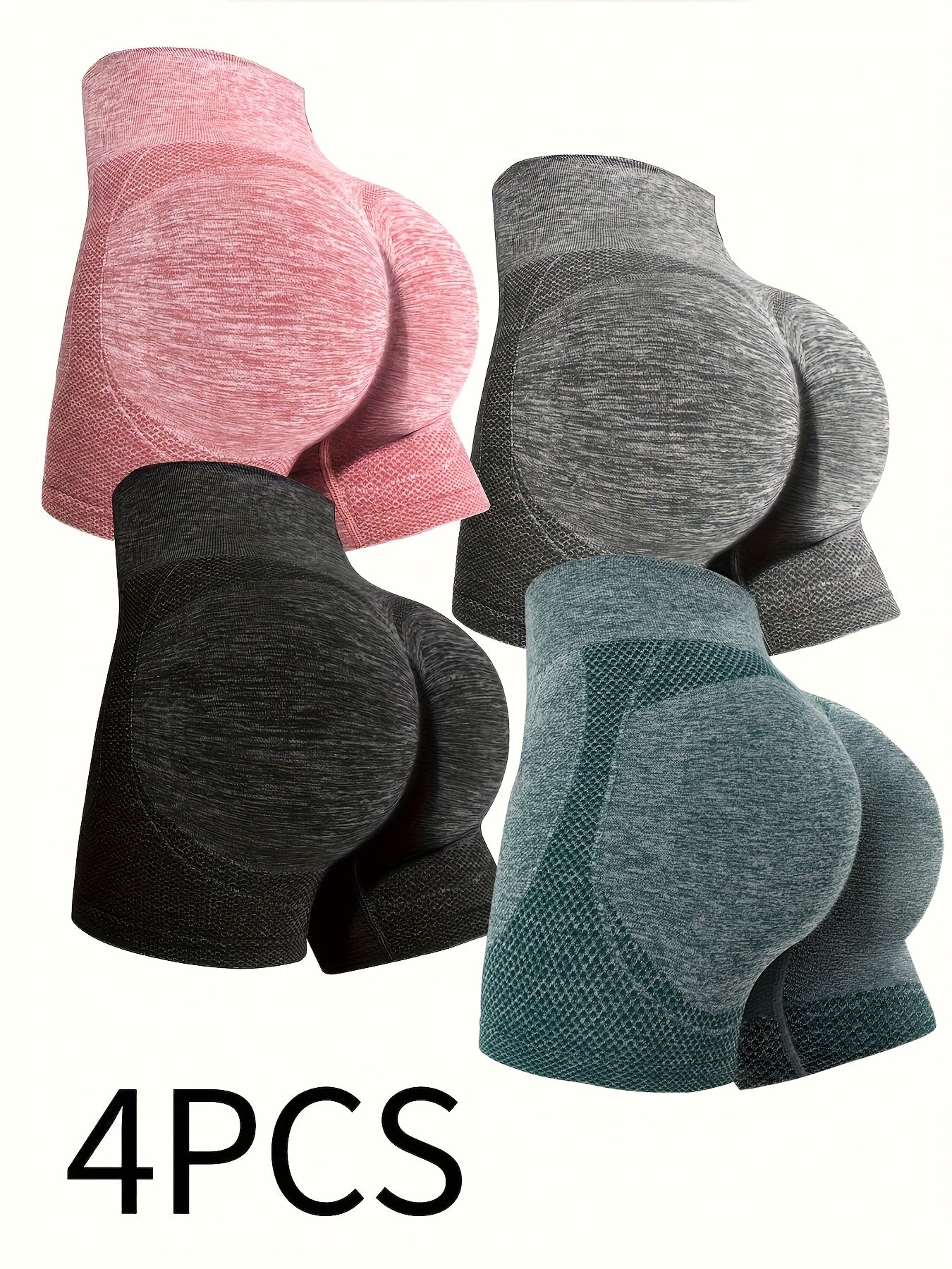 4 pièces Leggings shorts Sans Couture Taille Haute pour Femmes, Contrôle du Ventre, Polyvalents pour Sport, Fitness, Tenue Décontractée et Extérieur, Léger, Respirant, Séchage Rapide