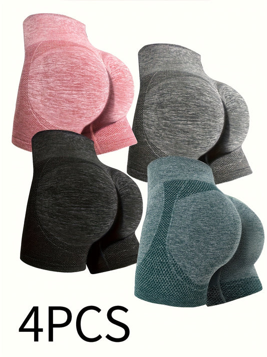 4 pièces Leggings shorts Sans Couture Taille Haute pour Femmes, Contrôle du Ventre, Polyvalents pour Sport, Fitness, Tenue Décontractée et Extérieur, Léger, Respirant, Séchage Rapide