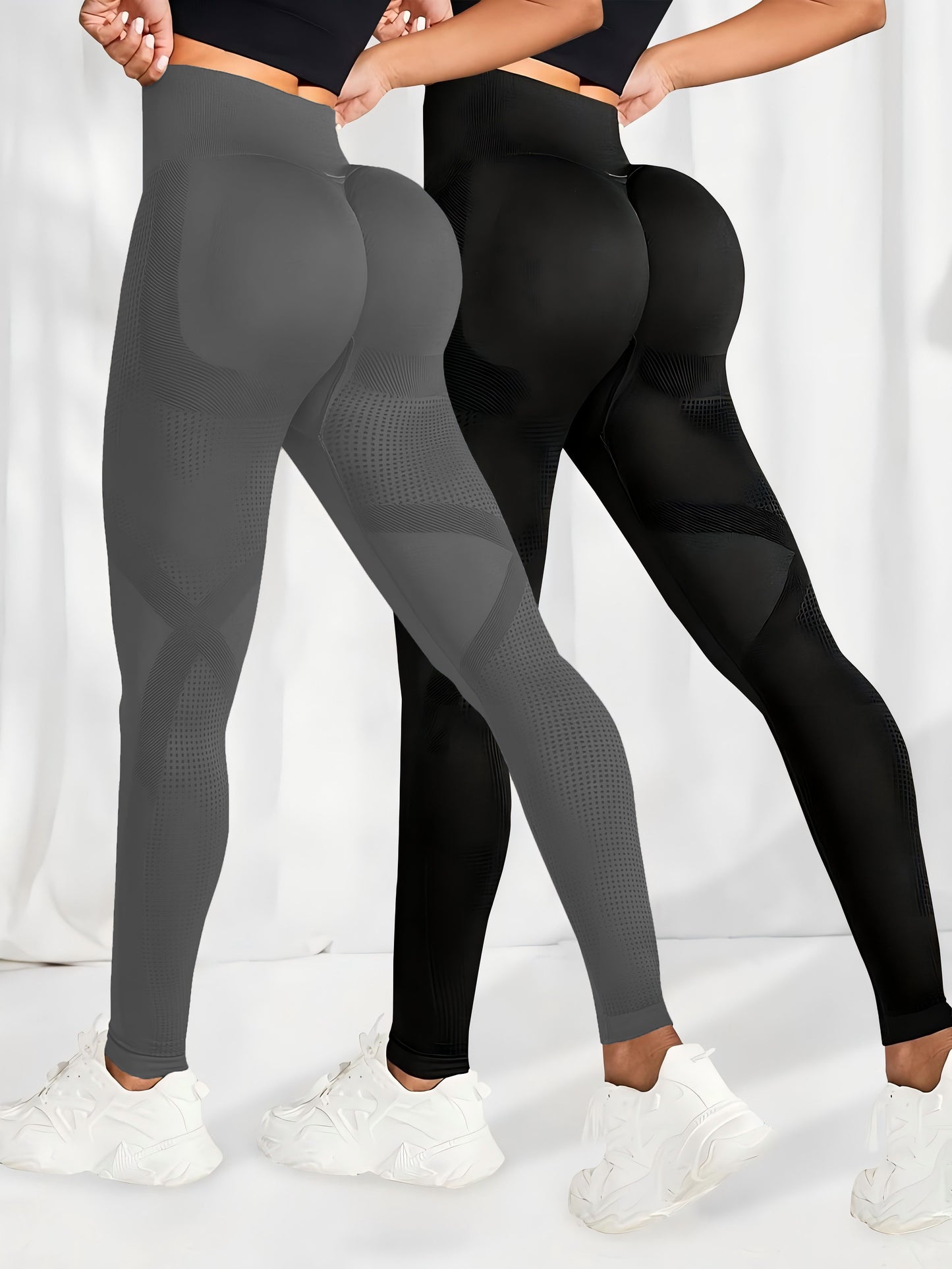 2 leggings femme sans couture taille haute - Effet fessier remonté, pantalon extensible pour fitness et entraînement