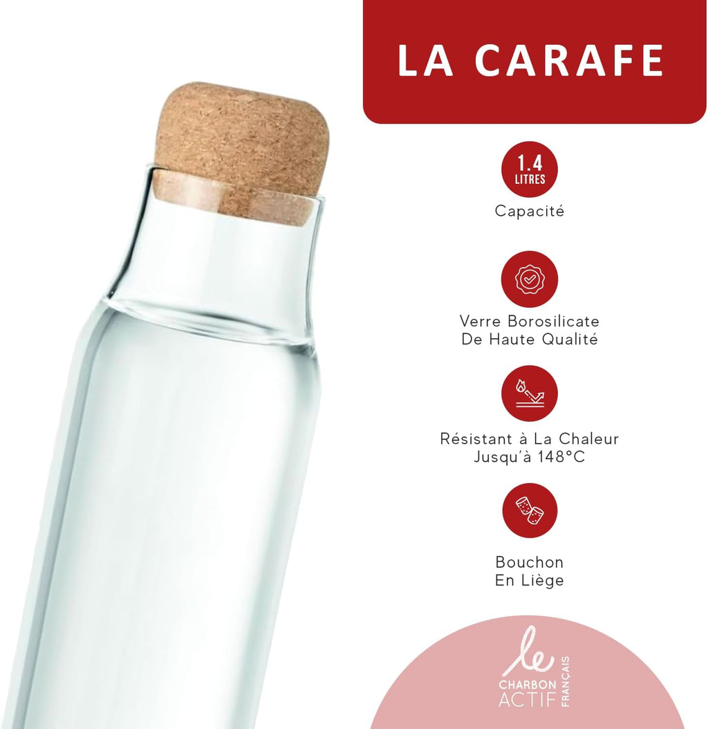 Carafe filtrante en verre 1 L au charbon actif végétal
