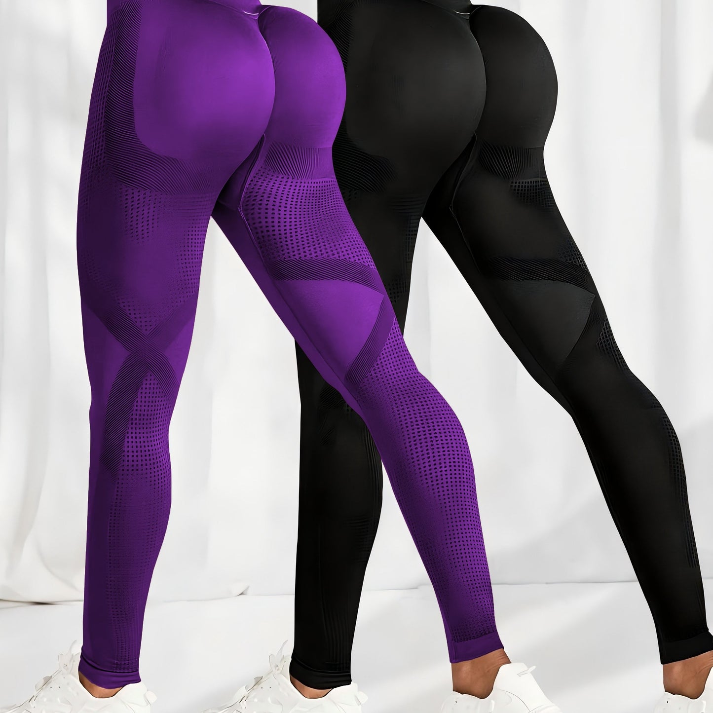 2 leggings femme sans couture taille haute - Effet fessier remonté, pantalon extensible pour fitness et entraînement
