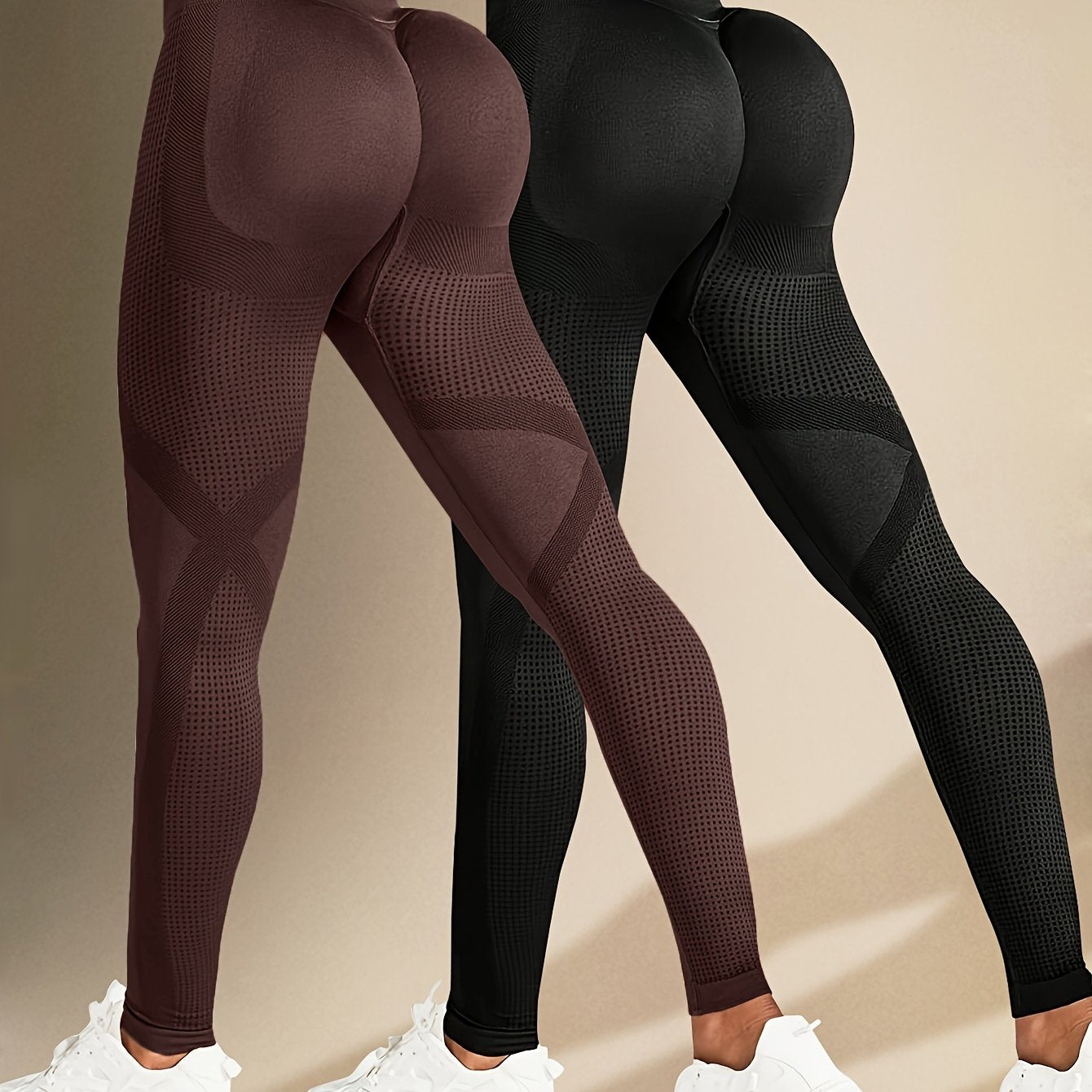 2 leggings femme sans couture taille haute - Effet fessier remonté, pantalon extensible pour fitness et entraînement