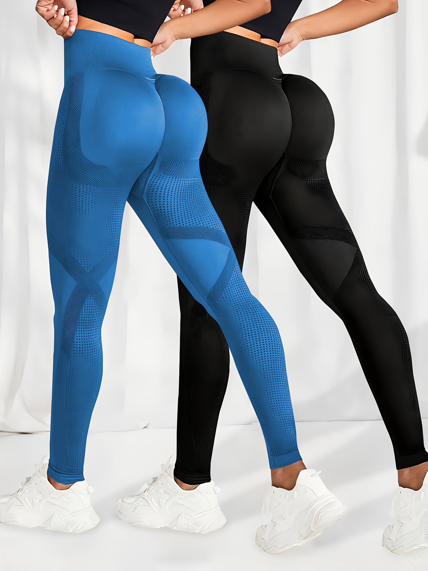 2 leggings femme sans couture taille haute - Effet fessier remonté, pantalon extensible pour fitness et entraînement
